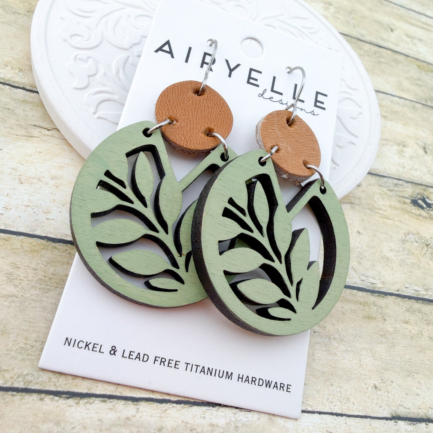 Olive Grove Wooden Round Earrings - Titanium for Sensitive Ears