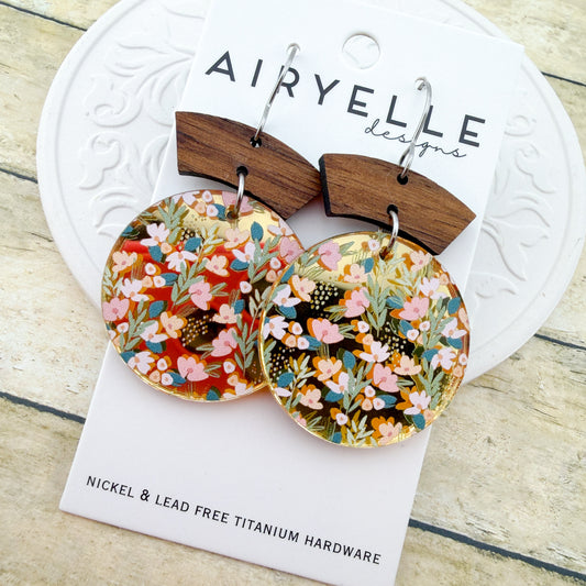 Gilded Garden Acrylic + Wood Round Earrings - Titanium for Sensitive Ears