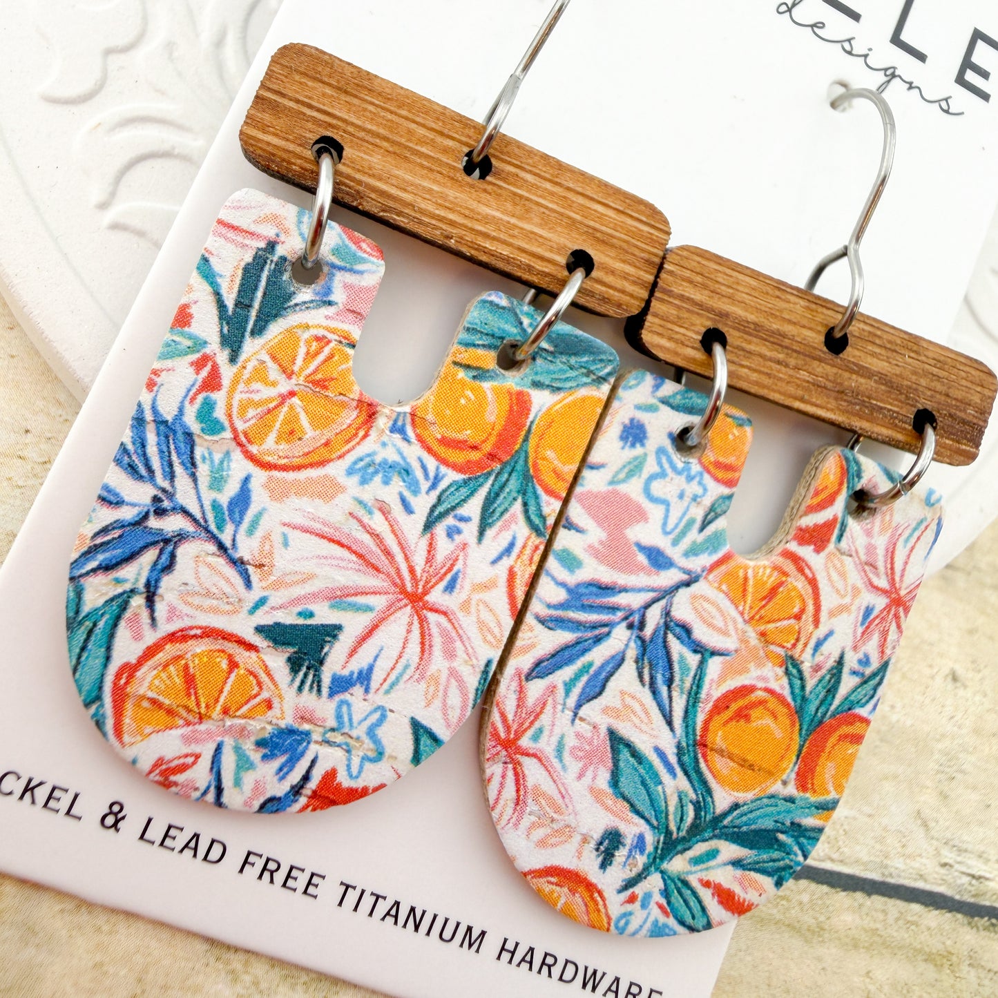 Sunny Cabana Cork + Leather Scoop Earrings - Titanium for Sensitive Ears