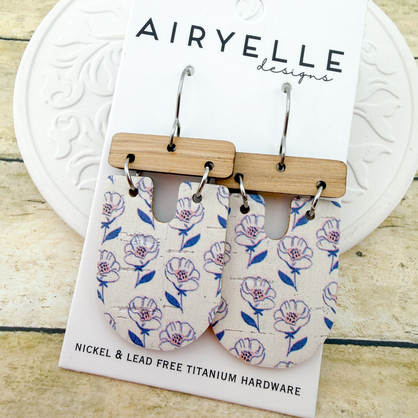 Sunday Meadow Cork + Leather Scoop Earrings - Titanium for Sensitive Ears