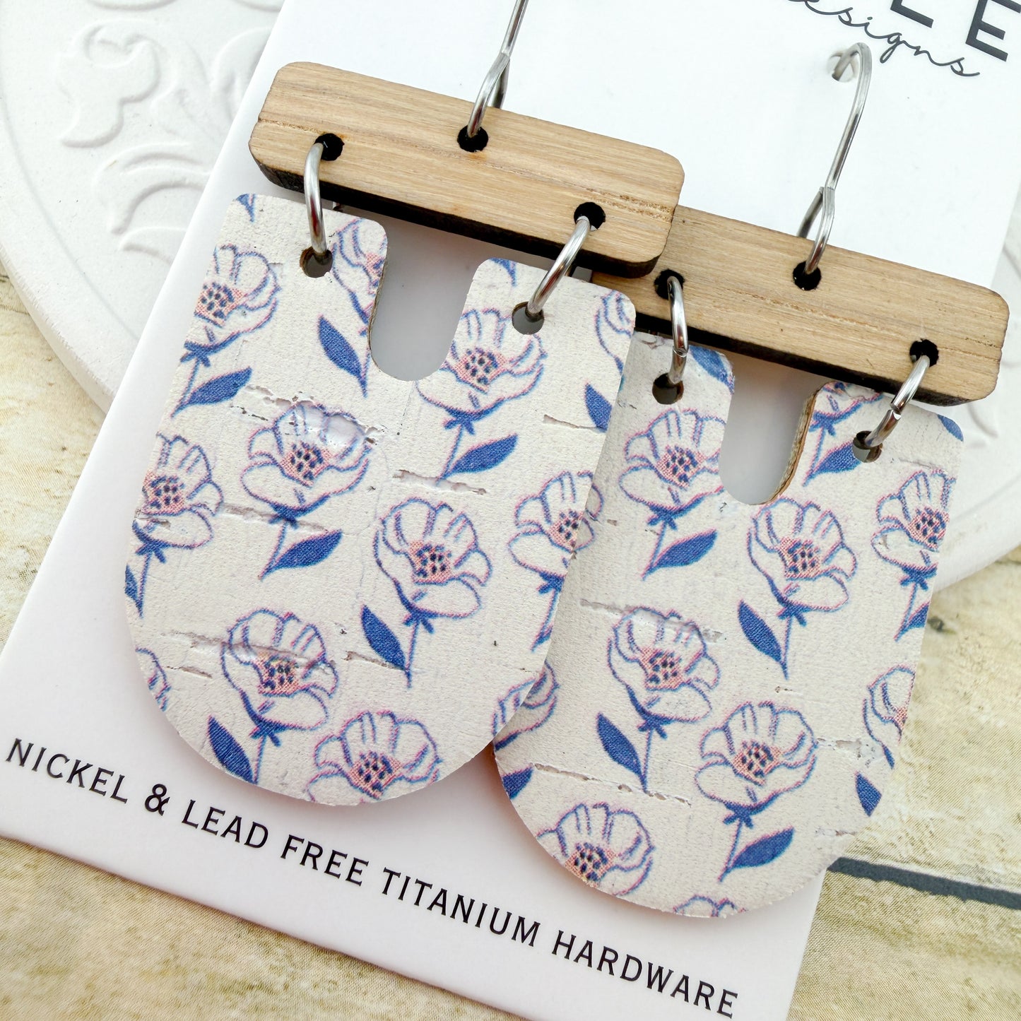 Sunday Meadow Cork + Leather Scoop Earrings - Titanium for Sensitive Ears