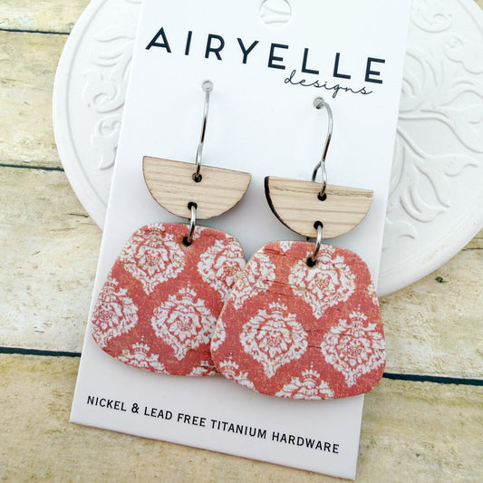 Savannah Lace Mini Trapezoid Cork + Leather Earrings - Titanium for Sensitive Ears