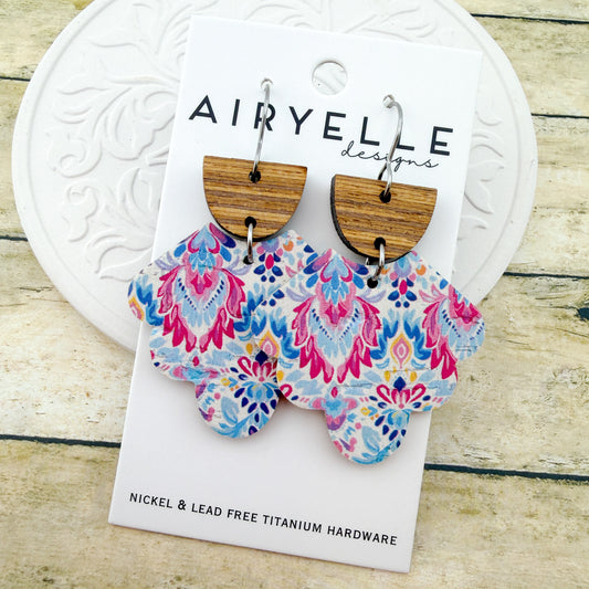 Preppy Tribal Scalloped Cork + Leather Earrings - Titanium for Sensitive Ears