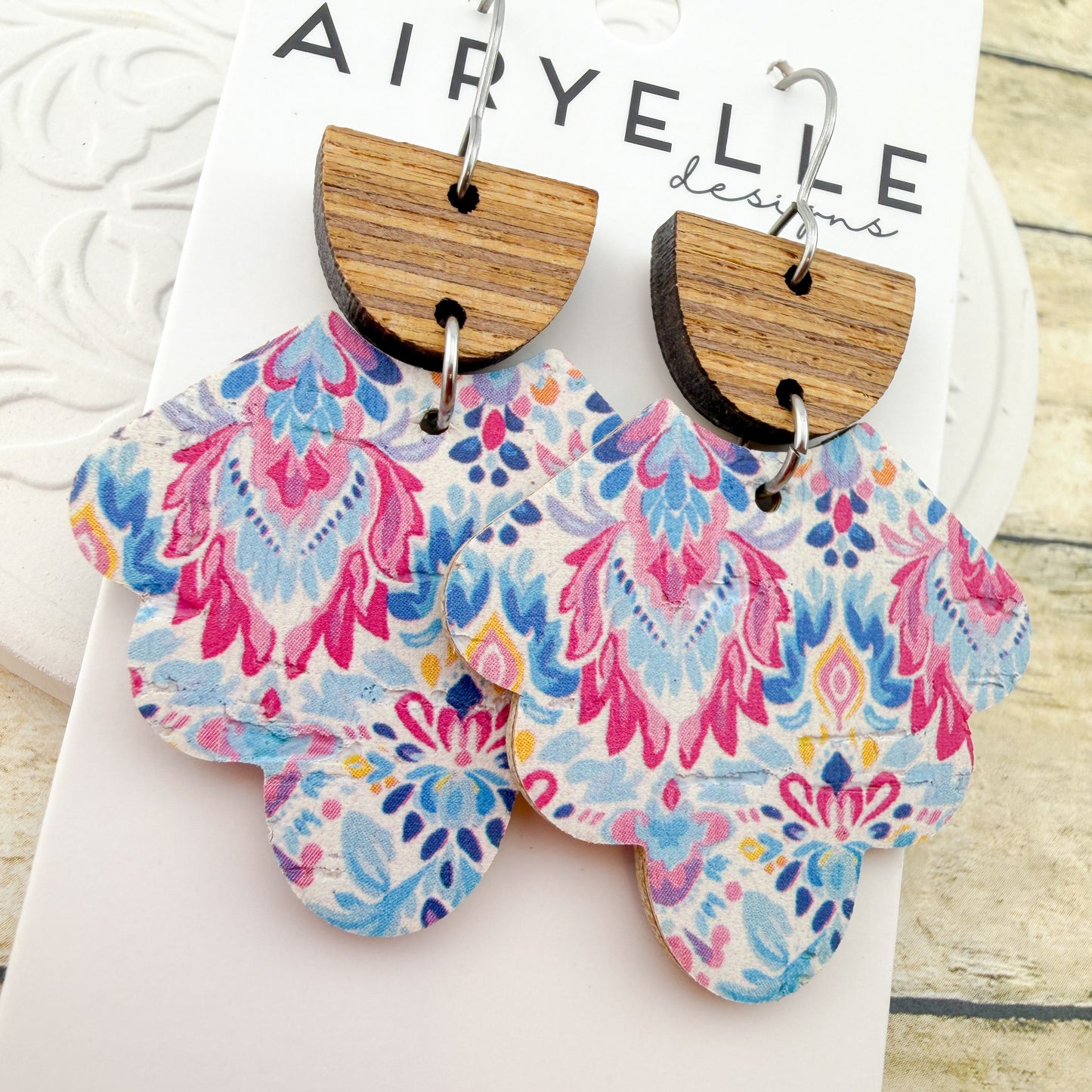Preppy Tribal Scalloped Cork + Leather Earrings - Titanium for Sensitive Ears
