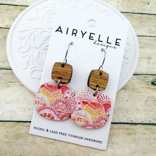 Citrus Sunrise Square Cork + Leather Earrings - Titanium for Sensitive Ears