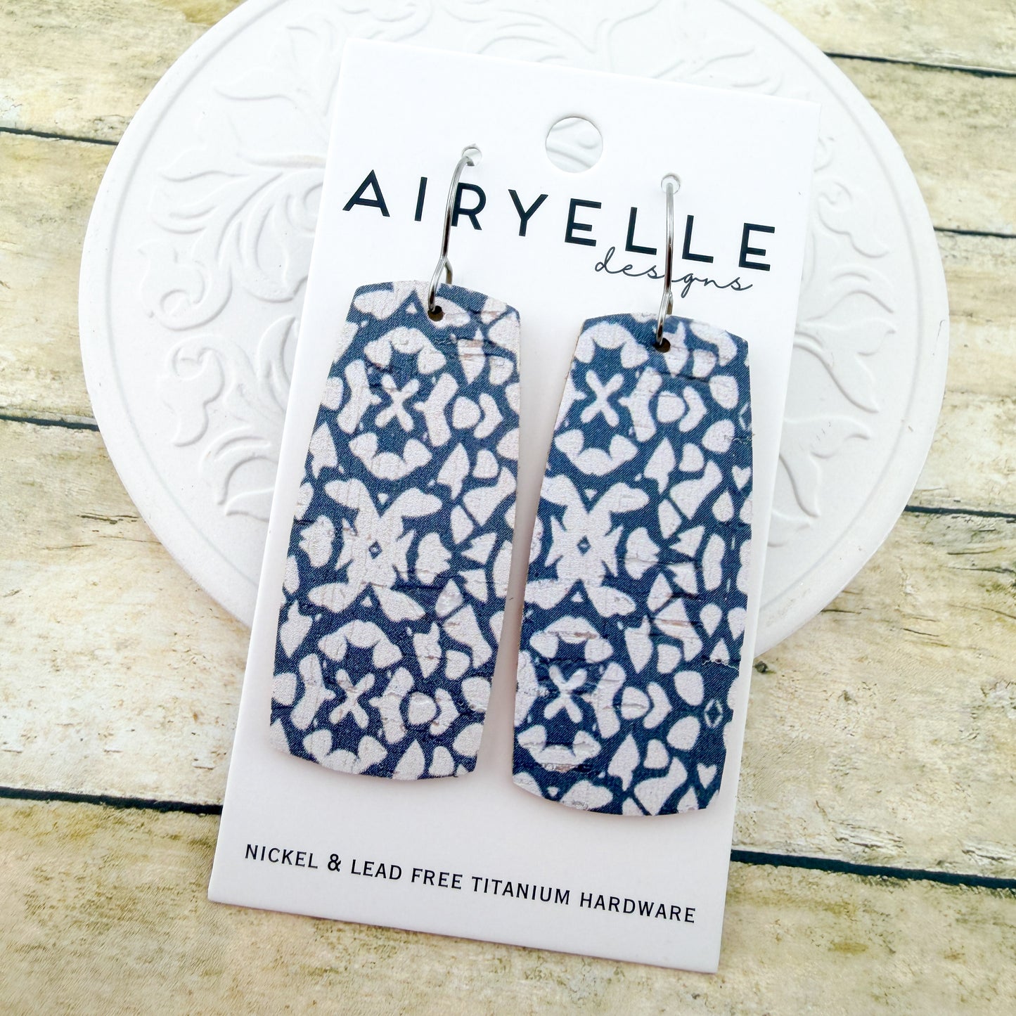 Mediterranean Vacay Cork + Leather Boxy Bar Earrings - Titanium for Sensitive Ears