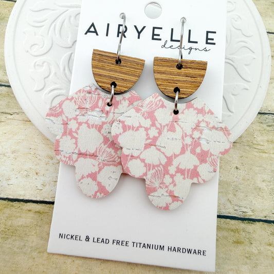 Whispering Spring Scalloped Cork + Leather Earrings - Titanium for Sensitive Ears