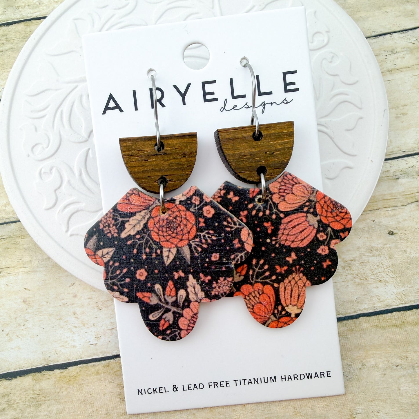 Vintage Garden Scalloped Cork + Leather Earrings - Titanium for Sensitive Ears