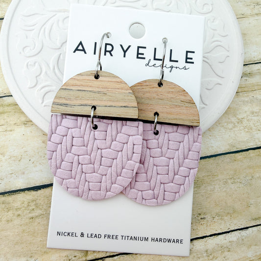 Frosted Pink Embossed Sweater Leather Scoop Earrings - Titanium for Sensitive Ears