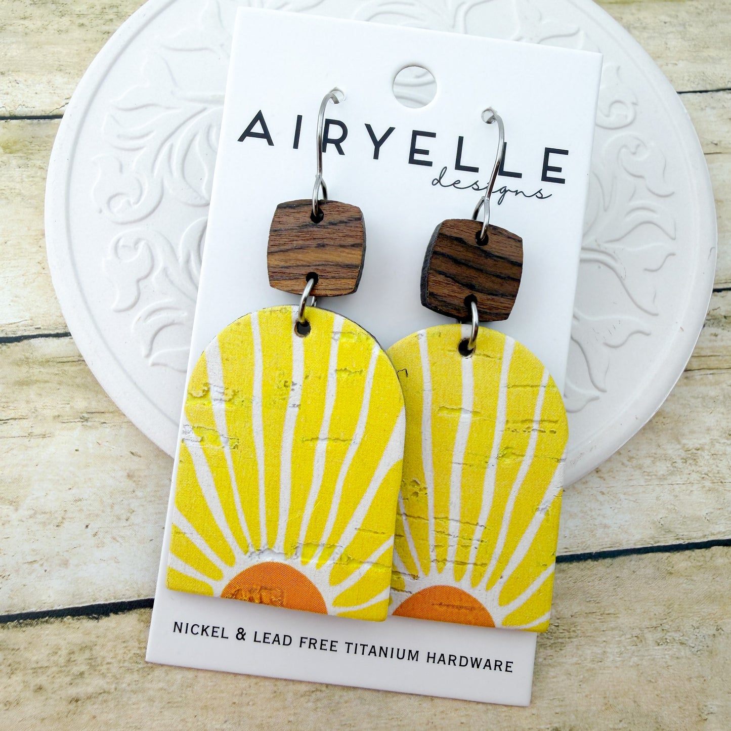 Golden Hour Cork + Leather Arch Earrings - Titanium for Sensitive Ears