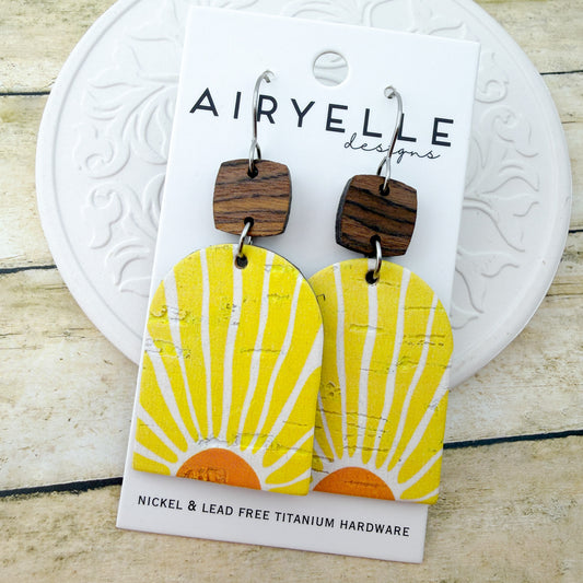 Golden Hour Cork + Leather Arch Earrings - Titanium for Sensitive Ears