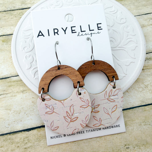 Linen Leaf Cork + Leather Scoop Earrings - Titanium for Sensitive Ears